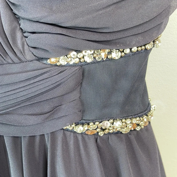 CITY STUDIO One Shoulder Embellished Prom Dress Navy Chiffon Crinoline *As is 13 - Picture 6 of 15